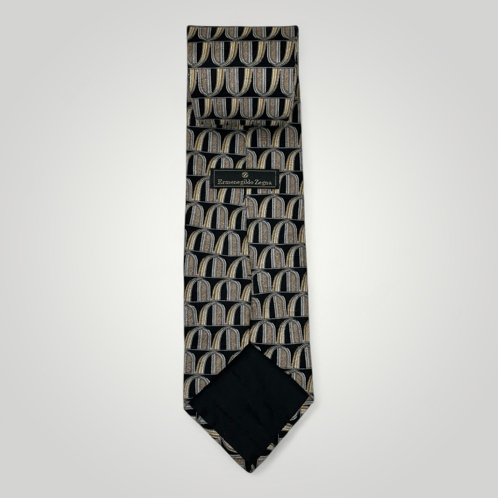 Ermenegildo Zegna Disegno Esclusivo Silk Neck Tie Mens Made in Italy Gold Silver - Picture 3 of 11